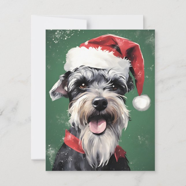 Tarjeta Festiva Navidades de Schnauzer en miniatura pintan en arco (Anverso)