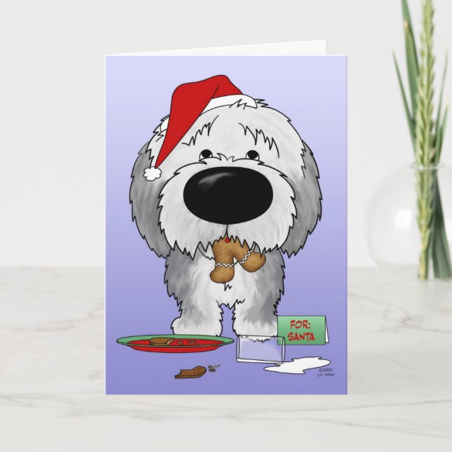 Tarjeta Festiva Navidades de Sheepdog ingleses viejos (Anverso)
