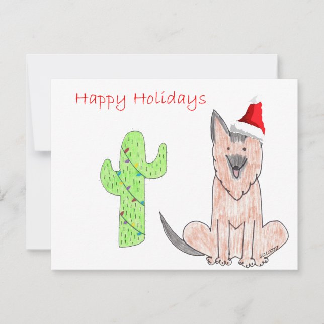 Tarjeta Festiva Navidades de Shepard Dog Cactus (Anverso)