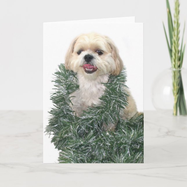 Tarjeta Festiva Navidades de Shih Tzu (Anverso)