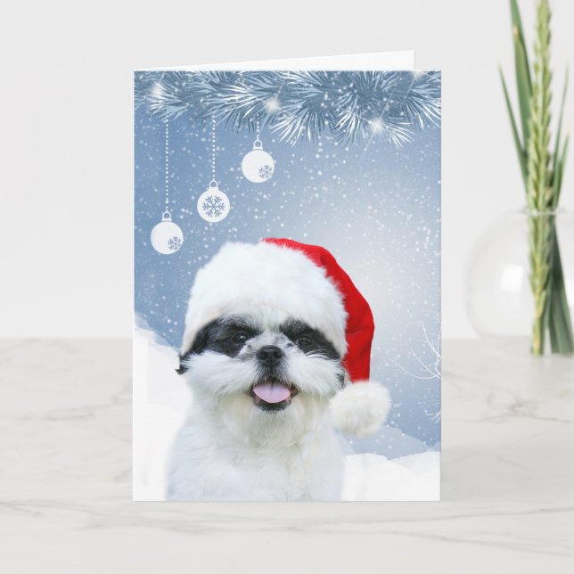Tarjeta Festiva Navidades de Shih Tzu (Anverso)