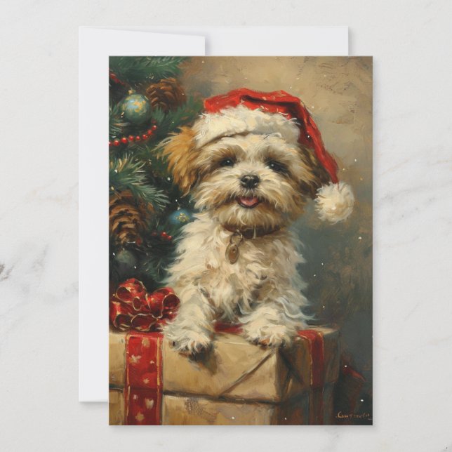 Tarjeta Festiva Navidades de Shih Tzu (Anverso)