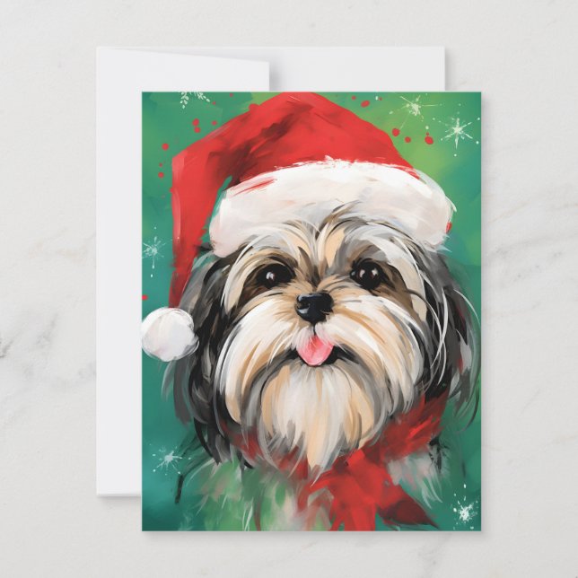 Tarjeta Festiva Navidades de Shih Tzu pinchan arte (Anverso)