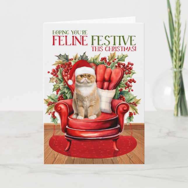 Tarjeta Festiva Navidades de Shorthair exóticos Gato FELINE Festim (Anverso)