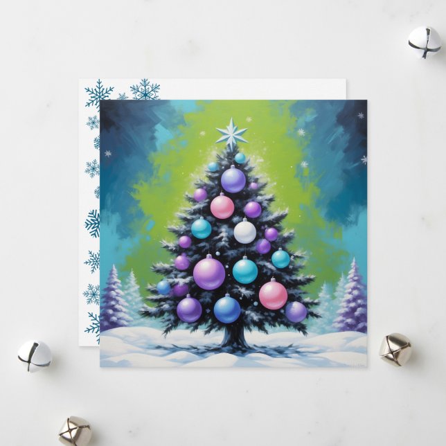 Tarjeta Festiva Navidades de sintonización de arte pop con violeta (Anverso/Reverso In Situ)