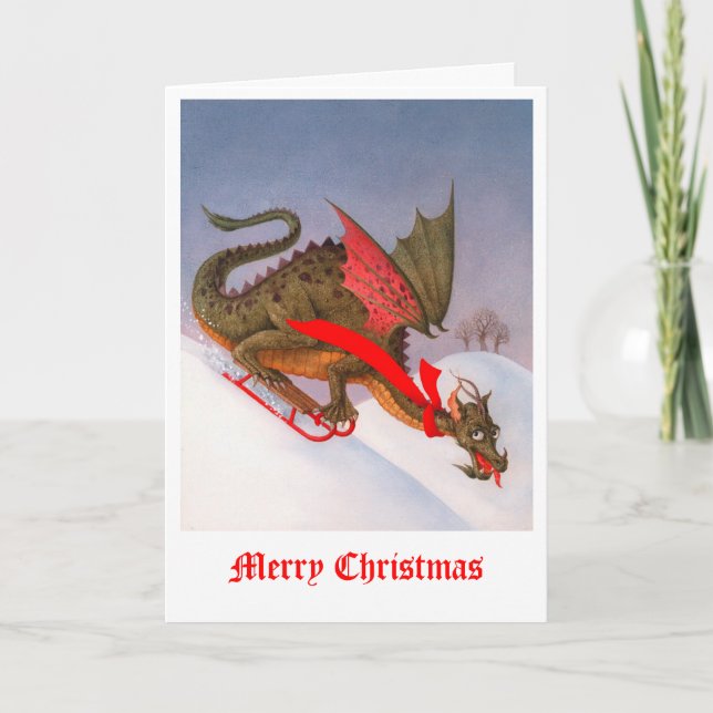 Tarjeta Festiva Navidades de Sledding Dragon (Anverso)
