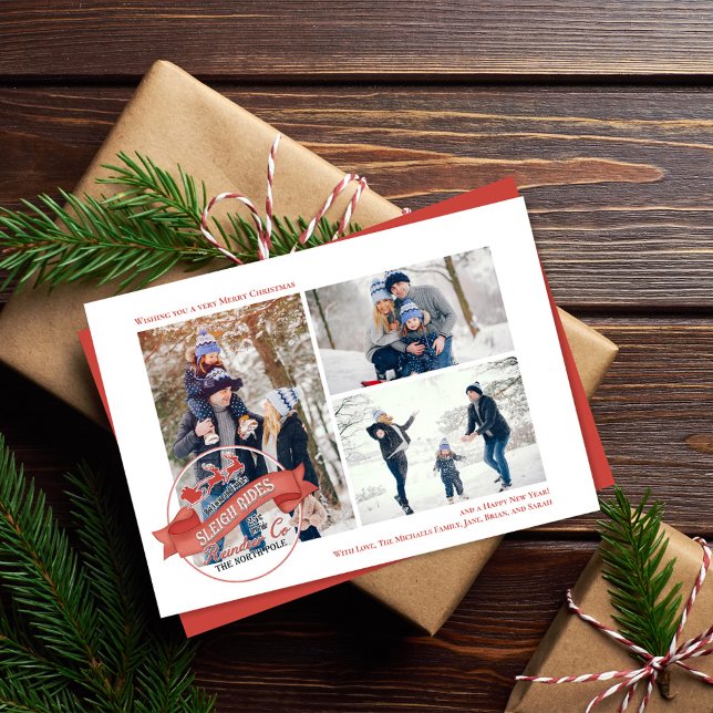 Tarjeta Festiva Navidades de Sleigh Rides Sleigh Multi Photo Simpl (Christmas multi photo collage template. )