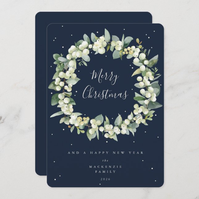 Tarjeta Festiva Navidades de Snowberry + Eucalyptus escribieron si (Anverso / Reverso)