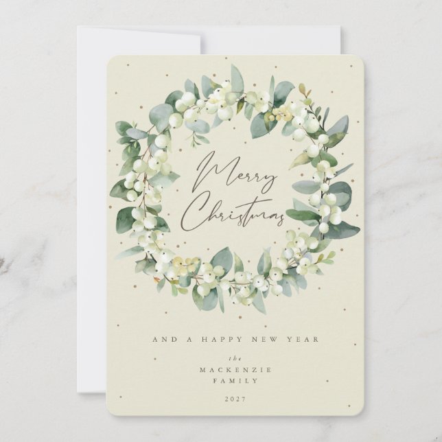 Tarjeta Festiva Navidades de Snowberry + Eucalyptus escribieron si (Anverso)