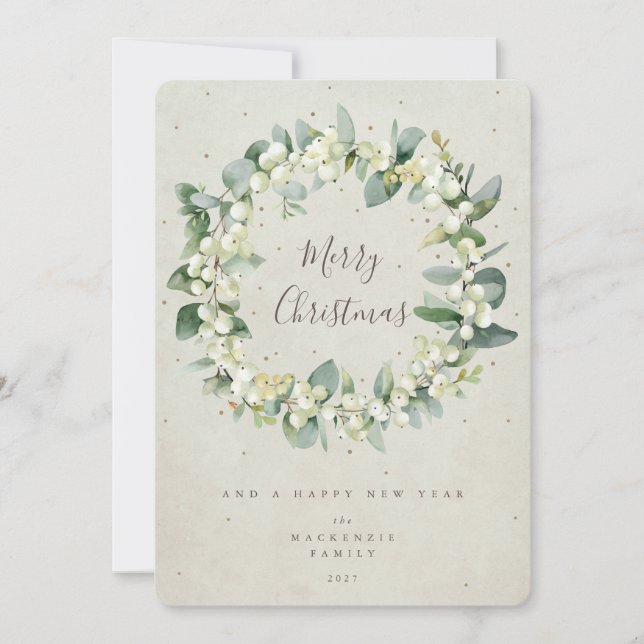 Tarjeta Festiva Navidades de Snowberry + Eucalyptus escribieron si (Anverso)