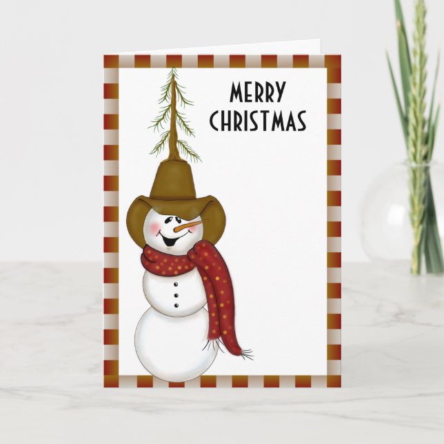 Tarjeta Festiva Navidades de Snowman, chico de arte popular (Anverso)