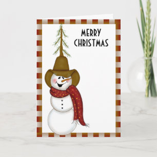 Tarjeta Festiva Navidades de Snowman, chico de arte popular