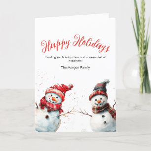 Tarjeta Festiva Navidades de Snowman con acuarela alegre