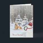 Tarjeta Festiva Navidades de snowman con ciervo y corona<br><div class="desc">muñeco de nieve entregando ciervo en bosques de invierno una corona de pino Navidad</div>