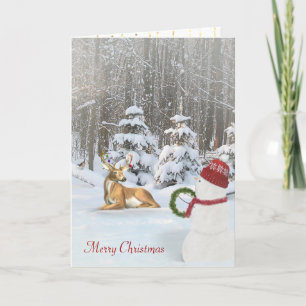 Tarjeta Festiva Navidades de snowman con ciervo y corona