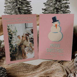 Tarjeta Festiva Navidades de Snowman con crema rosa vintage