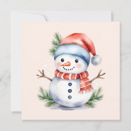 Tarjeta Festiva Navidades de Snowman de color rosa pastel