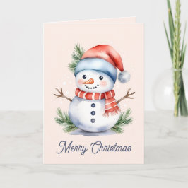 Tarjeta Festiva Navidades de Snowman de color rosa pastel