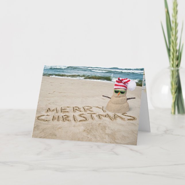 Tarjeta Festiva Navidades de snowman en la playa (Anverso)