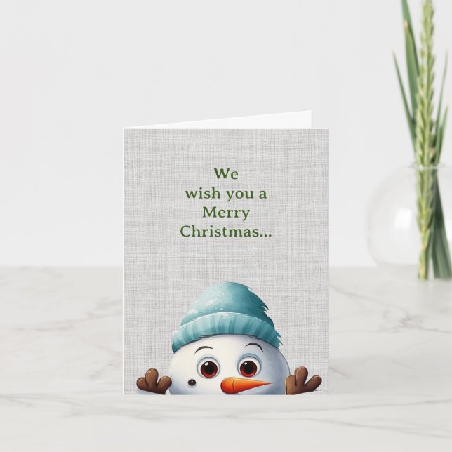 Tarjeta Festiva Navidades de Snowman graciosos de Cute Peeking (Anverso)