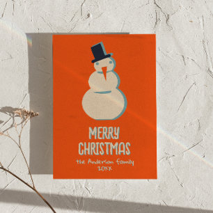 Tarjeta Festiva Navidades de Snowman ilustrados de época no fotogr