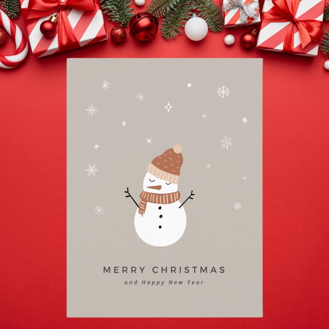 Tarjeta Festiva Navidades de Snowman ilustrados en Beige lindo (Subido por el creador)