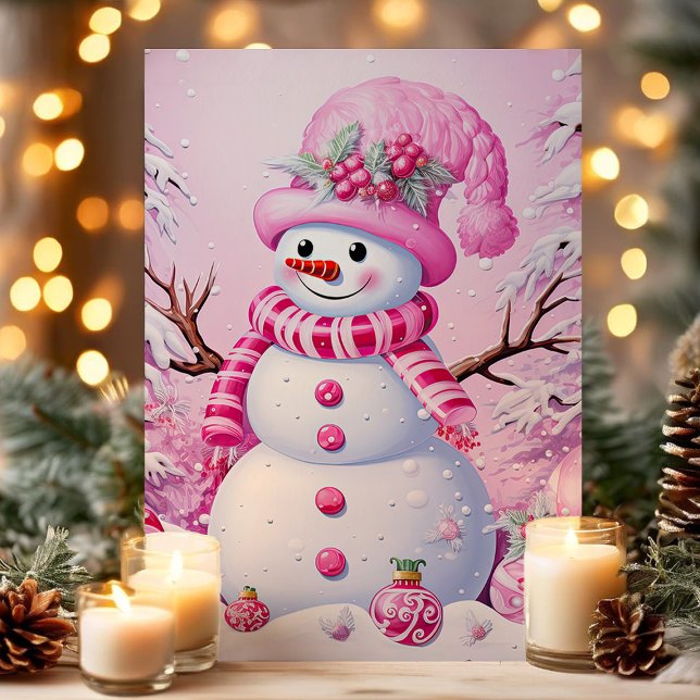 Tarjeta Festiva Navidades de Snowman rosados festivos (Subido por el creador)