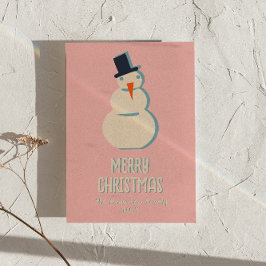 Tarjeta Festiva Navidades de Snowman rosados vintage no foto