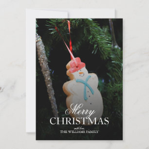 Tarjeta Festiva Navidades de Snowman se adornan en árbol