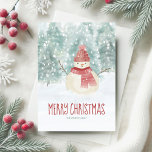 Tarjeta Festiva Navidades de Snowman Watercolor Winter Woodland<br><div class="desc">La fantástica tarjeta de Navidades acuáticos presenta un paisaje de  nevados,  de invierno,  y un lindo muñeco de nieve con un gorra y bufanda,  con un saludo de "Feliz Navidad". Obra de KL Stock.</div>