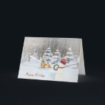 Tarjeta Festiva Navidades de snowman y ciervos en bosques de invie<br><div class="desc">snowman y ciervos en bosques de invierno con decoraciones navideñas y copos de nieve</div>
