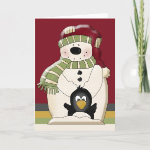 Tarjeta Festiva Navidades de snowman y pingüinos de oso polar