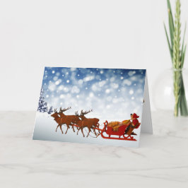 Tarjeta Festiva Navidades de Snowy Santa Reindeer Sleigh