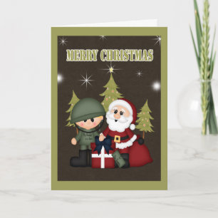 Tarjeta Festiva Navidades de Soldado Militar y Santa Claus