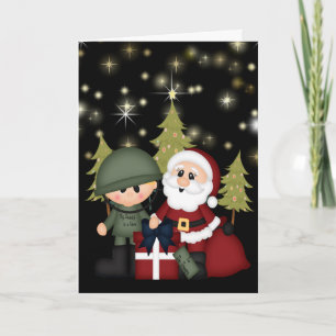Tarjeta Festiva Navidades de Soldado Militar y Santa Claus