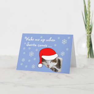 Tarjeta Festiva Navidades de Sombrero Santa Sombrero Gato Durmient