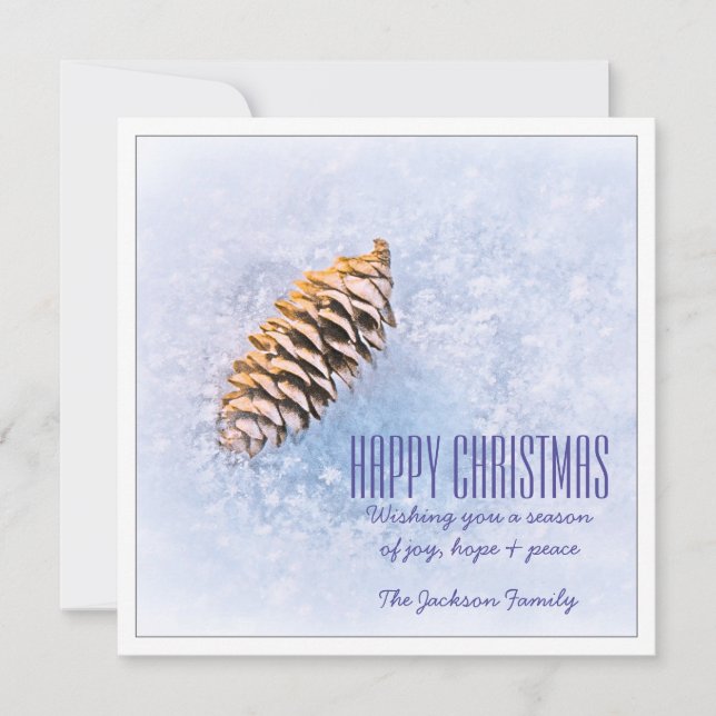 Tarjeta Festiva Navidades de Sparkly Snow Pinecone (Anverso)