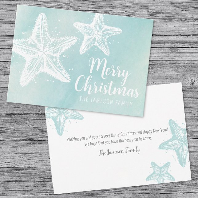 Tarjeta Festiva Navidades de Starfish Beach (Elegant Starfish Beach Christmas Holiday Card)