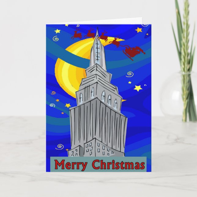 Tarjeta Festiva Navidades de Starry Night New York (Anverso)