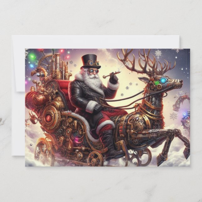 Tarjeta Festiva Navidades de steampunk de Santa/Reindeer/invierno (Anverso)