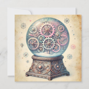 Tarjeta Festiva Navidades de Steampunk Pastel Saludos al Globe de 