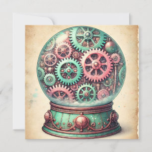 Tarjeta Festiva Navidades de Steampunk Pastel Saludos al Globe de
