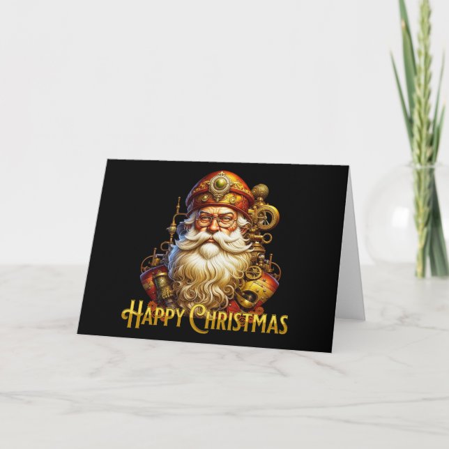Tarjeta Festiva Navidades de Steampunk Santa (Anverso)