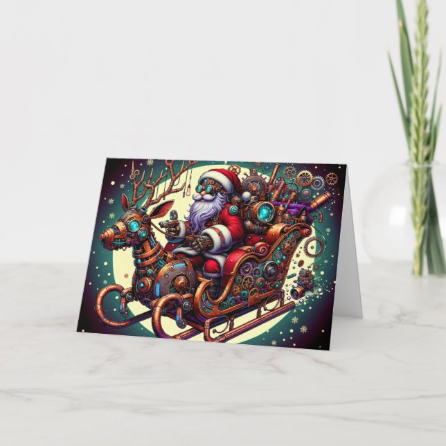 Tarjeta Festiva Navidades de Steampunk Santa Claus (Anverso)