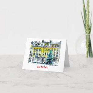 Tarjeta Festiva Navidades de Steampunk Vintage Hand-Illustrated