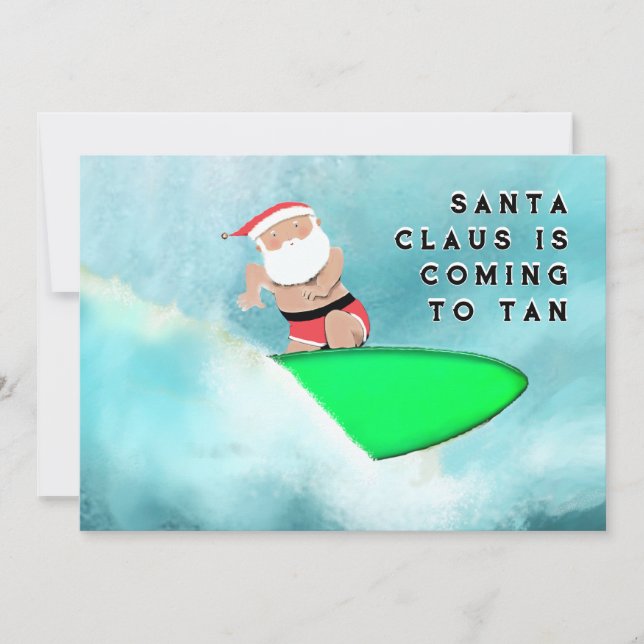 Tarjeta Festiva Navidades de surf en la playa (Anverso)