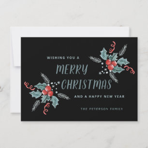 Tarjeta Festiva Navidades de Sweet Holly Berry sin foto negra