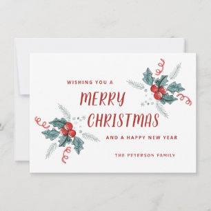 Tarjeta Festiva Navidades de Sweet Holly Berry sin foto roja