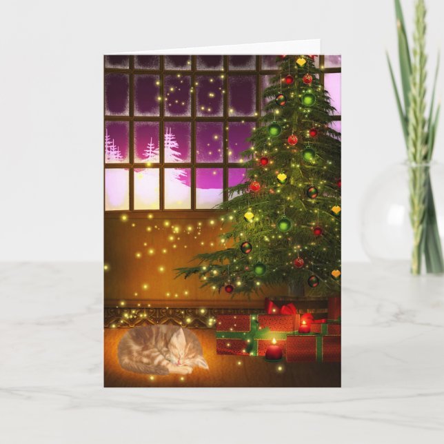 Tarjeta Festiva Navidades de Tabby Kitty (Anverso)