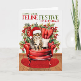 Tarjeta Festiva Navidades de Tabby marrón Gato FELINE